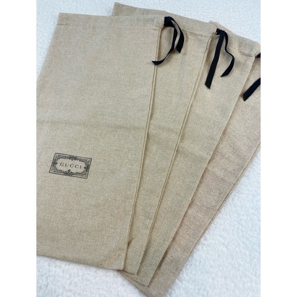 GUCCI • Set of 4 Tan Linen Small Logo Shoe Dust Bags - Picture 7 of 12